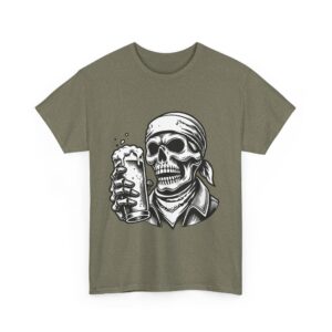 Skull Drinking Beer Unisex Heavy Cotton T-Shirt - Image 3