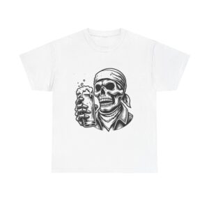 Skull Drinking Beer Unisex Heavy Cotton T-Shirt - Image 9