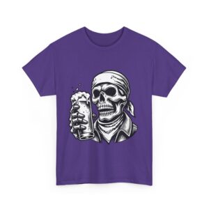 Skull Drinking Beer Unisex Heavy Cotton T-Shirt - Image 47